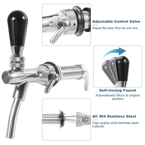 Long Shank Flow Control Beer Faucet, All Stainless Steel Beer Tap Faucet Upgraded Adjustable Bar Tap, 4" Draft Beer Shank with 5/16" Barb & G5/8 Thread for Home Brewing, Kegerator, wall - size: All Stainless Steel
