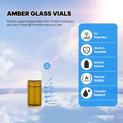 12PCS 4ml Amber Glass Vials with White Screw Caps and Plastic Stoppers, 1 Dram Leak-Proof Small Liquid Sample Bottles for Essential Oils, Perfumes, Reagents - color: AMBER, size: 4ml