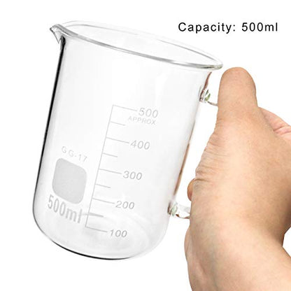 QWORK 500ml Beaker Mug with Handle, Borosilicate Glass Measuring Cup - size: 500 ml
