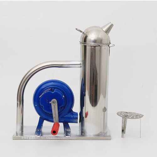 Stainless Steel Bee Hive Smoker with Heat Shield, Hand Crank Beekeeping Tool, Safe Smoke Device to Calm Bees