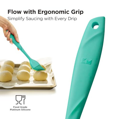 Kitchen Mama WaltzGrip 플래티넘 실리콘 베이스팅 페이스트리 브러시, 청록색 | 2개 세트, 내열성, 요리, 베이킹, 그릴링, 바베큐용, 식기세척기 사용 가능, 오일, 버터, 계란 스프레딩용 - color: 청록색