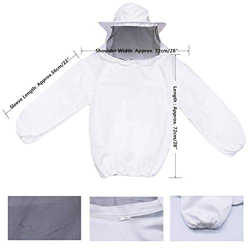 Bee Keeper Outfit, Bee Keeping Gear, Beekeeping Suit Protective with Veil Hood (Jacket, Pants, Gloves) White