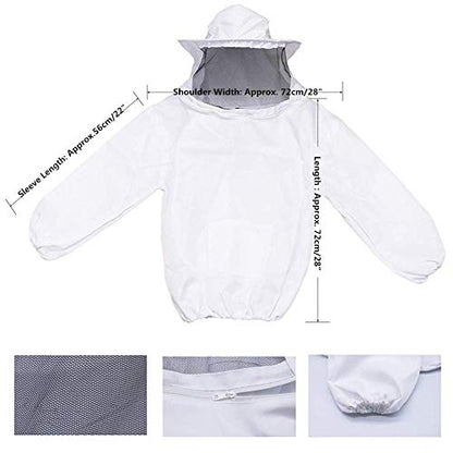 Bee Keeper Outfit, Bee Keeping Gear, Beekeeping Suit Protective with Veil Hood (Jacket, Pants, Gloves) White