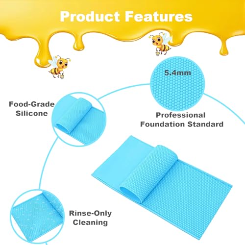 Silicone Beeswax Foundation Press Mold, 5.4mm Honeycomb 2 Sheets Non-Stick Reusable for Beekeeping and Candle Making Supplies - color: Blue