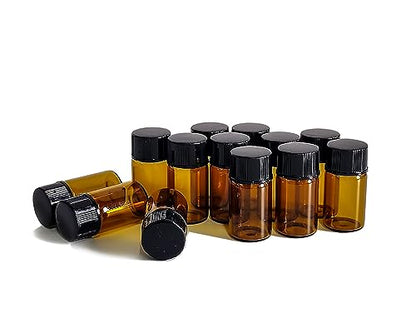50Pcs 3ml Amber Sample Bottles,Mini Glass Essential Oil Bottle, with Black Screw Caps, for Travel Essential Oil and Perfume Vials Bottles (3ML)