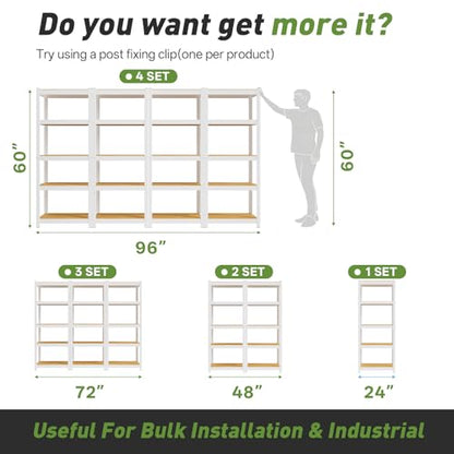 Durstruct 5 Tier White Metal Shelving Unit 24" W×16" D×60" H Adjustable Storage Utility Rack Heavy Duty Shelves Organization Multipurpose Shelf for Pantry Closet Kitchen Garage Bathroom - size: 24" W x 16" D x 60" H
