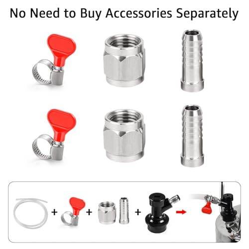 MRbrew 2 Pcs Ball Lock Disconnect with Stainless Steel 1/4'' Liquid Barb, Home Brew Ball Lock Corny Keg Fittings for Keg Posts Coupler Extra 2 Hose Clamps & MFL Swivel Nuts - size: 1 Pair-black