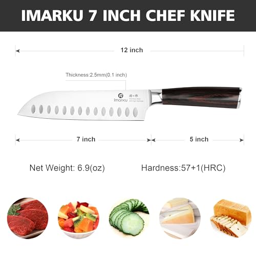 imarku Chef Knife 7 Inch Kitchen Knife Ultra Sharp Santoku Knife - High Carbon Japanese Chefs Knife, Kitchen Gadgets 2025, Apartment Essentials, Birthday Gifts for Him Her, Best Gifts for Women Men - color: Brown and Silver