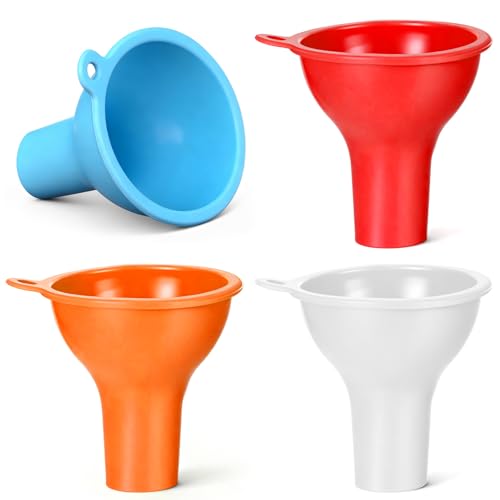4 Pcs Small Funnels for Filling Water Bottles, Wide Mouth Kitchen Silicone Funnels Flexible Condiment Sauce Canning Funnel for Filling Oil Water Bottles Jars(Red, Blue, Orange, White)