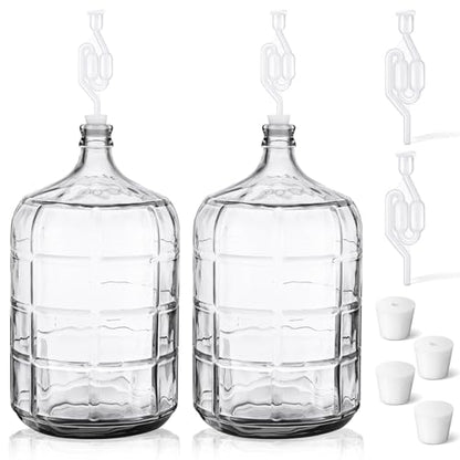 Ziliny 2 Pieces 3 Gallon Glass Carboy Glass Water Jug with Drilled and Undrilled Silicone Stoppers and Airlock Fermenting Jug Fermentation Jar Clear Beer Carboy for Beer Wine Making(Clear) - size: 3 Gallon