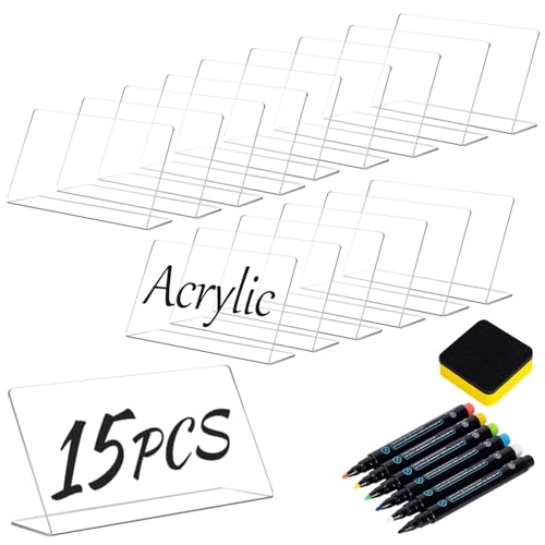 15 Pcs Acrylic Mini Chalkboards Labels for Food, 4X6 Inch Food Label Table Sign Cards, Mini Chalkboard Labels, Reusable Buffet Displays, Bright White, Includes 6 Liquid Chalk Markers - color: White-1