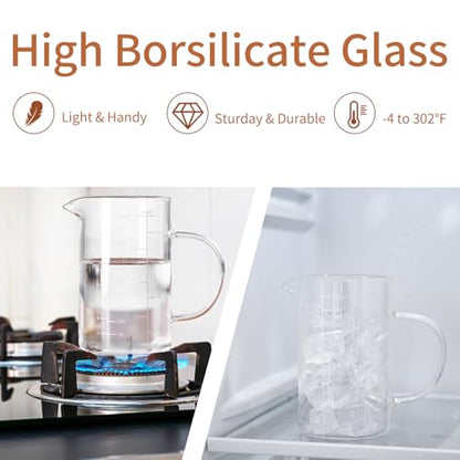FrutPunch Glass Measuring Cup, 500ML (18OZ, 2 Cups), with Three Scales and V-Shaped Mouth Measuring Cup, High Borosilicate Glass Liquid Measuring Cups, Suitable for Kitchen and Restaurant. - size: 18OZ