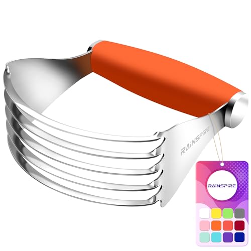 Rainspire XL Pastry Cutter For Baking, Heavy Duty Pastry Blender Stainless Steel, Thick Sharp Blades Dough Blender, Dough Cutter Butter Cutter Pastry for Easy Mixing, Dishwasher Safe (Orange) - color: Orange