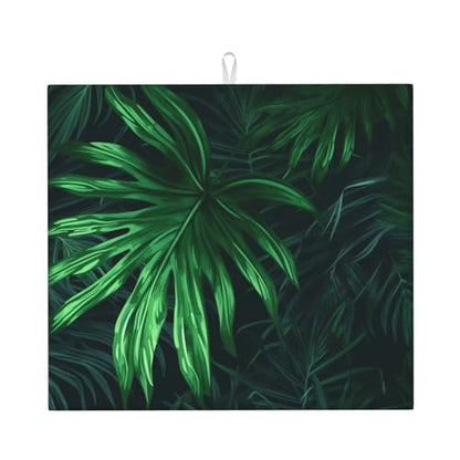 Green Tropical Jungle Plant Print Dish Drying Mat for Kitchen Counter Ultra Absorbent Microfiber Dishes Drainer Mats Washable Drying Pads for Sinks 16 x 18 In - color: Green Tropical Jungle Plant