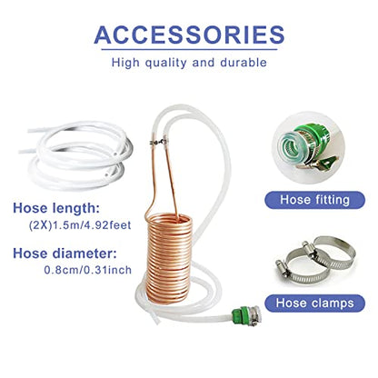 YUEWO 26 ft Copper Immersion Wort Chiller Coil Homebrew for Beer Brewing with Vinyl Tubing, Garden Hose Fitting