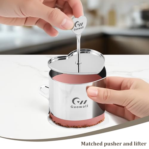 2pcs Seamless Cake Ring Heart Shaped Mousse Baking Mould Stainless Steel Food Mold Including 2 heart-shape rings, 1 Pusher and 1 Lifter - size: heart-shape (2-ring-set)