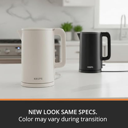KRUPS 1.5L Electric Kettle Stainless Steel Cool Touch Interior, Fast Boiling, One Cup in 80 Seconds, Double Wall, Auto Off, Keep Warm, Hot Water Kettle Electric, Cordless, Black/White - style: Cool Touch Kettle