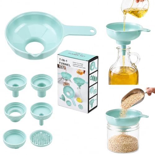 Wide Mouth Kitchen Funnel Set for Filling Bottles | 7-in-1 Kitchen Funnel Set, Large Funnel with 4 Size Spouts and 2 Strainers, Plastic Funnels for Liquid Cereal Transfer - color: 1set