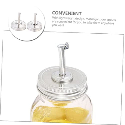 2pcs Stainless Steel Jar Pour Spout Lids Wide Mouth Replacement Lid for Oil Vinegar Liquor Soy Sauce Bottles Easy Pour and Store Leak-resistant Kitchen Accessory