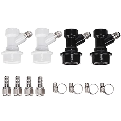 4PCS Ball Lock Disconnect Set,Ball Lock Keg Posts Coupler, Home Brew Threaded Ball Lock Keg Fittings Plastic Quick Connector with Adapter Clamp