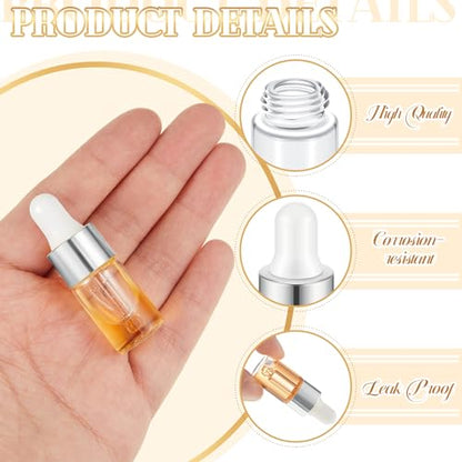 Didaey 200 Pcs 1/2/3/5/10/15 ml Mini Glass Oil Dropper Bottle Bulk, Clear Essential Small Empty Bottles Sample Containers Perfume Liquid Vials with Cap for Traveling (3 ml,Classic Silver) - color: Classic Silver, size: 3 ml