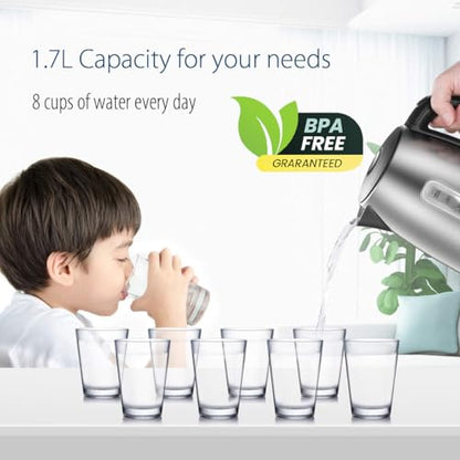 COMFEE' Stainless Steel Electric Kettle, 1.7 Liter Tea Kettle Electric & Hot Water Kettle, 1500W Fast Boil with LED Light, Auto Shut-Off and Boil-Dry Protection - color: Stainless Steel, size: 1.8 Quarts