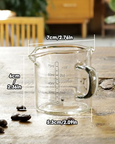 LIBWYS 2x75ml(2.5oz) Glass Measuring Cup, Espresso Cups V-Shaped Mouth with Handle, Heat-resistant Borosilicate Glass Liquid Measuring Cup - size: 2x2.5oz