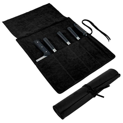 Genuine Leather Knife Roll, Knife Bags for Chefs Professional, Small Chef'S Knife,Knives Holders Protectors with 5 Slots (Black) - color: 5 Slots Black