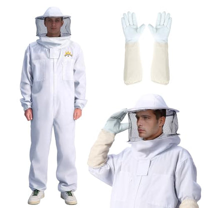 Professional Bee Suit for Men & Women Sting Proof, Round Veil Beekeeping Suits with Glove, Vented Beekeeper Suit for Backyard, Adult Bee Suits for Apiarist Work(XL fit 5'7''-5'11'')