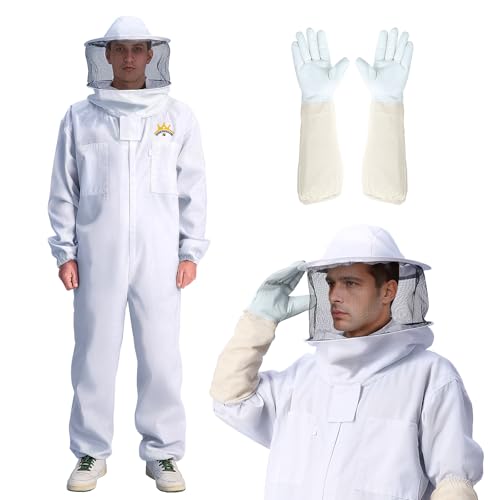 Professional Bee Suit for Men & Women Sting Proof, Round Veil Beekeeping Suits with Glove, Vented Beekeeper Suit for Backyard, Adult Bee Suits for Apiarist Work(XL fit 5'7''-5'11'')