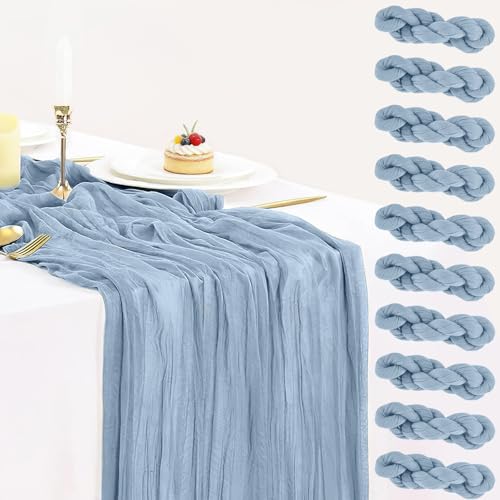 10 Pack Dusty Blue Cheesecloth Table Runner 35x120 Inch, Boho Rustic Semi Sheer Gauze Cheese Cloth Table Runner for Wedding Bridal Baby Shower Birthday Party Decor - color: Dusty Blue, size: 10ft x 10pcs