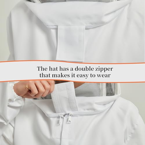 Sting Proof Bee Jacket, M (4'11"-5'3"), with 2 Veils & Goatskin Gloves | Wasp Suit Beekeeper Jacket, Unisex Beekeeping Gear for Professional & Beginner Beekeepers, Apiary Work & Halloween Costume - size: M