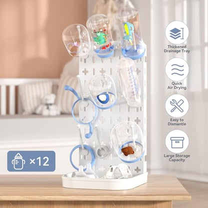 Baby Bottle Drying Rack Baby Bottle Holder Space Saving Bottle Dryer Rack Station Countertop Storage Organizer 12 Travel Bottle Drying Rack Vertical Breast Pump Part Plastic Bag Cup Dryer Tower White - color: White