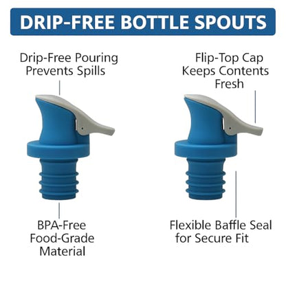 2-Piece Dripless Oil Spout Set with Sealable Top – Fits Standard Bottles, Prevents Spillage, BPA-Free Food Grade Stopper for Oils, Vinegars, Syrups & More by Dependable Industries (2)