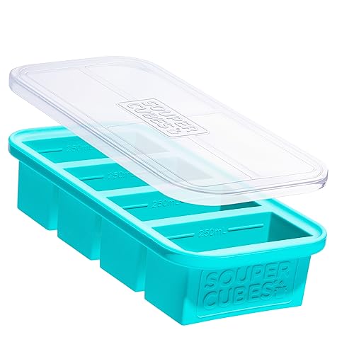 Souper Cubes 1 Cup Silicone Freezer Mold with Lid, Aqua, 1-Pack | 100% Platinum-Cured Silicone Food Mold, Oven and Microwave Safe, Perfect for Freezing Soup, Rice, Protein, Grains and More - color: Aqua, size: 1-Pack
