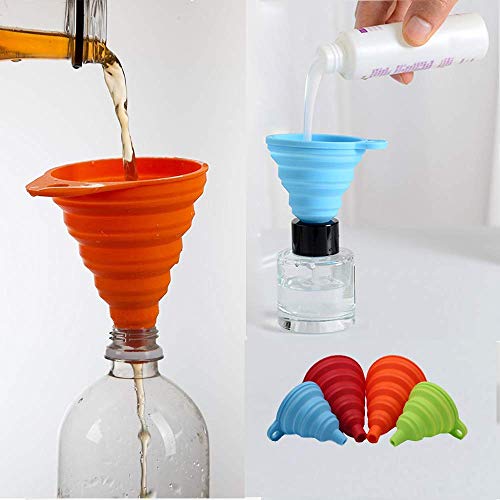 Kitchen Funnel Set 4 Pack, Food Grade Silicone Collapsible Funnels for Filling Water Bottle Liquid Transfer, Small and Large, Kitchen Gadgets Accessories