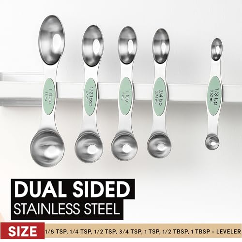 Spring Chef Stainless Steel Magnetic Measuring Spoons Set of 8 with Leveler, Dual Sided Teaspoon & Tablespoon Set, Nesting Metal Kitchen Gadgets for Baking & Cooking, Fits in Spice Jars - Pistachio - color: Pistachio, size: 1-Pack