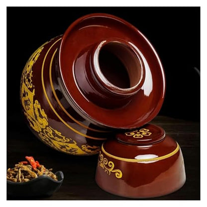 Traditional Chinese Porcelain Pickle Jar - Ceramic Fermentation Crock with Water Seal Airlock Lid for Kimchi and Sauerkraut(4kg) - size: 4kg