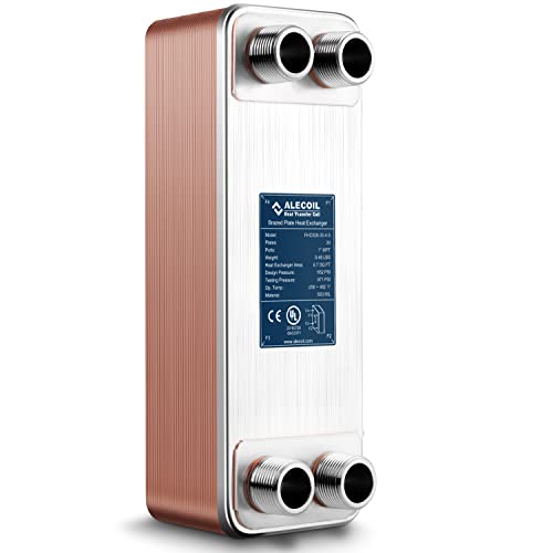 4"x12" 30 Plates Heat Exchanger with 1" MPT Port Water to Water 316L Stainless Steel Brazed Plate Heat Exchanger for Water Heating, Floor Heating, Commercial and Industrial Refrigeration - size: 4"X12"-30P