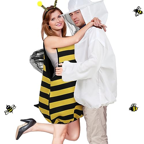 Hercicy Halloween Bee & Beekeeper Costume Couple Cosplay - Bee Jacket with Head Piece