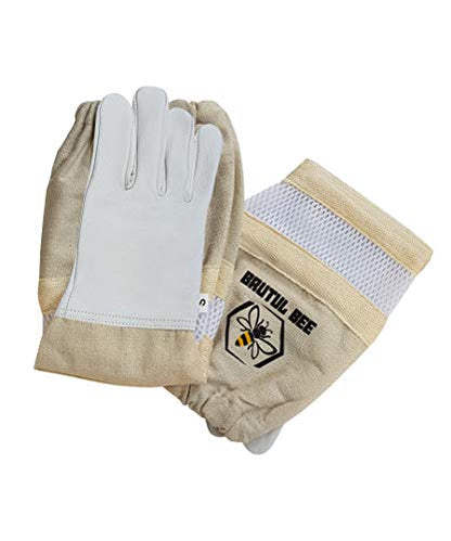 Brutul Bee Kids Beekeeping Goatskin Leather Gloves Children Beekeeper Protective Gauntlets with Ventilated Mesh Sleeve Cuffs (XXS) - size: XX-Small