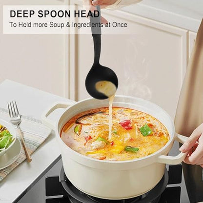 Pasta Fork and Soup Ladle Set, High Heat Resistant Spaghetti Strainer and Ladle Spoon, BPA Free Kitchen Utensils for Cooking, Stirring, Serving Pasta, Soup & Sauce