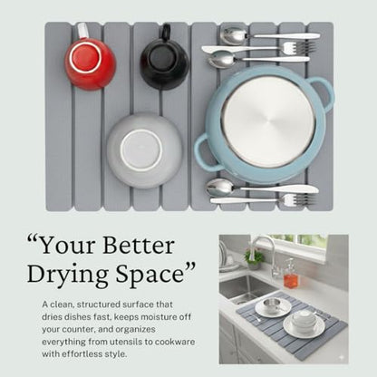 Large Stone Drying Mat for Kitchen Counter | Premium Diatomaceous Earth Coaster Set for Dishes | Non-Slip Kitchen Sink Mat | Fast-Absorbing, Eco-Friendly | 23" x 15.5" (Light Grey) - color: Light Grey
