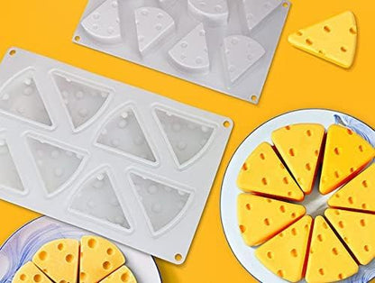 3D Cheese Shape Silicone Mold, 8 Cavities 11.9″ x 7.1″ x 1.7″ Food Grade Silicone Baking Mold for Cheese Cake Mousse Cake Brownies Chocolate French Dessert Ice Cream Soap