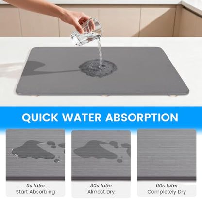 Sapsisel Large Stone Drying Mat for Kitchen Counter, 24" x 16", Quick Dry Absorbent Diatomaceous Stone Mat, Dish Drying Stone for Kitchen Counter