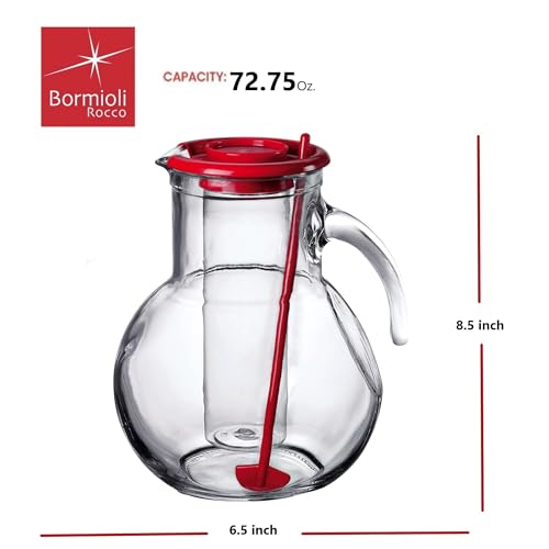 Bormioli Rocco Kufra Jug with Ice Container, Red Lid, 72 3/4 Ounce - color: Red, size: 67.8 Ounces