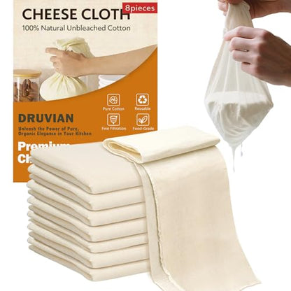 8-Pack Extra Large Cheese Cloths, 20x20 Inch Reusable Cotton cheese cloth bag for straining, Lock-Edged, Food Grade for Nut Milk, Yogurt, Cooking & Juicing
