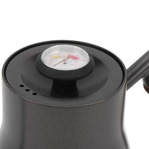 Coffee Kettle, 850ml Stainless Steel Gooseneck Teapot, Wooden Handle Kettle with Thermometer & Long Spout, Ideal for Home, Travel & Office Brewing