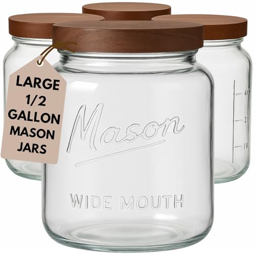 Kitchentoolz Half Gallon Glass Mason Jars with Airtight Push to Close Wooden Lids - Food Storage & Canning Jars with Measurement Markings - Pantry Containers for Flour, Sugar & Dry Goods - 64 oz (4pk) - size: Pack of 4