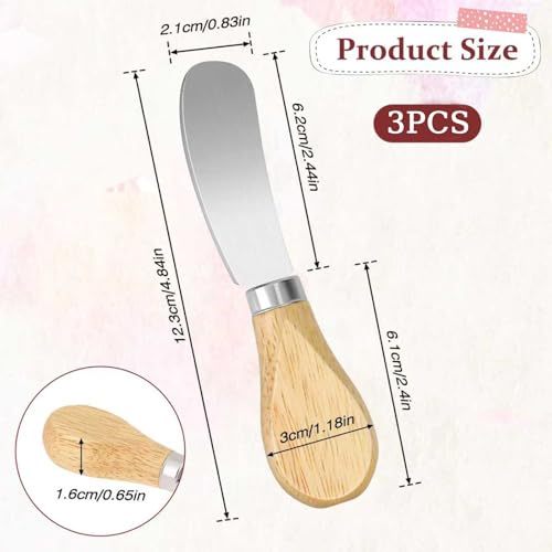 Cheese Spreader Knives Set, Butter Knife Spreader Set of 3, Stainless Steel with Wooden Handle for Soft Cheese, Cold Butter, Charcuterie, Jam, Pastry, Bagel, Toast, Appetizers and Party Serving